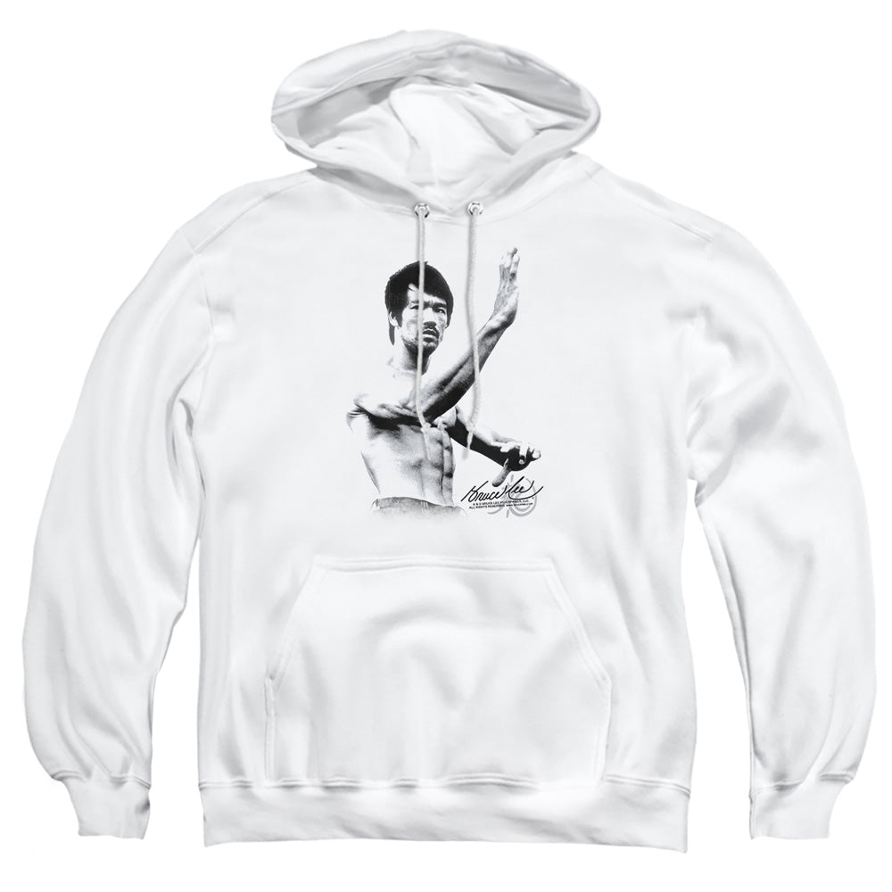 AN OFFCIALLY LICENSED BRUCE LEE SERENITY ADULT UNISEX PULLOVER HOODIE WHITE