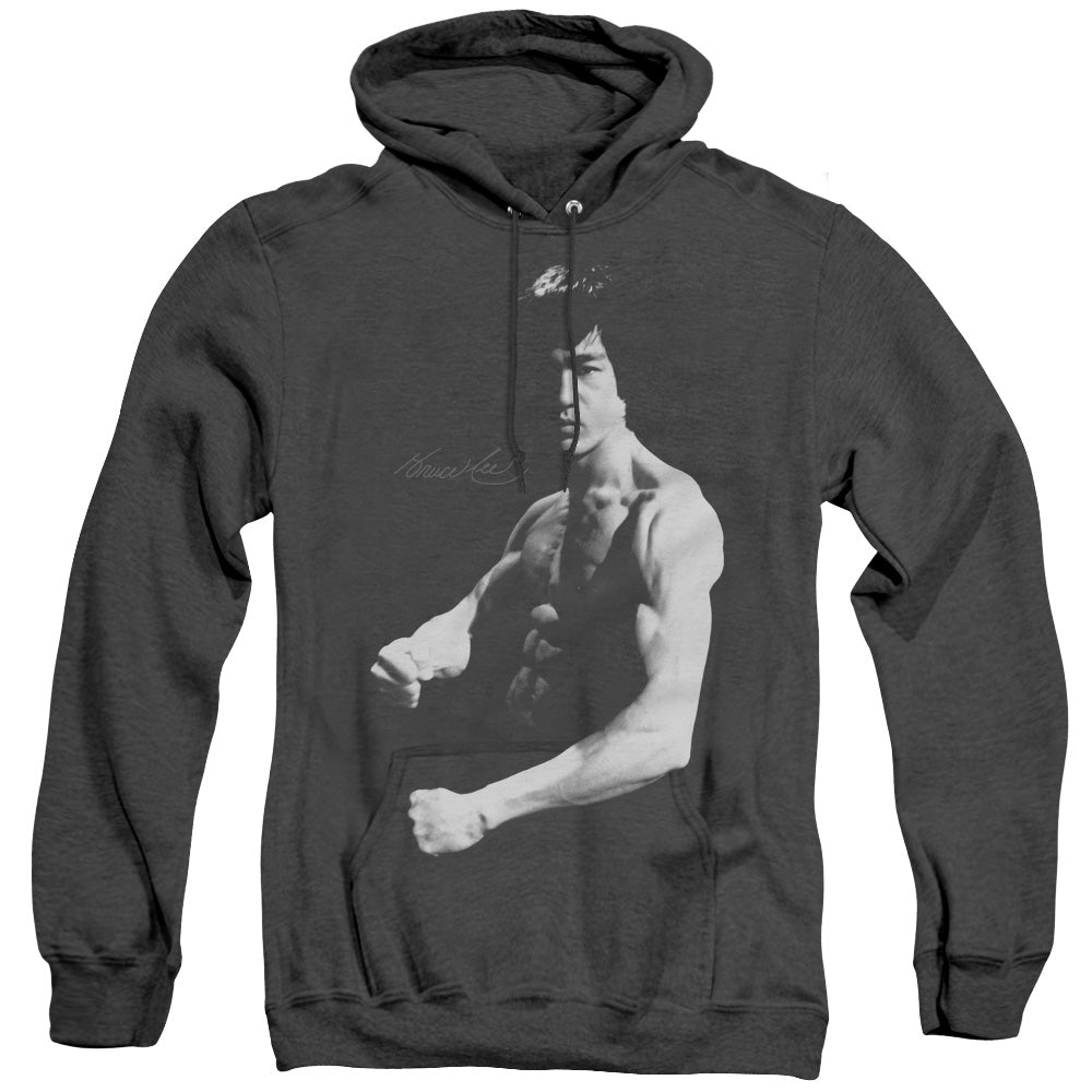 AN OFFCIALLY LICENSED BRUCE LEE STANCE ADULT UNISEX HEATHER PULLOVER HOODIE BLACK