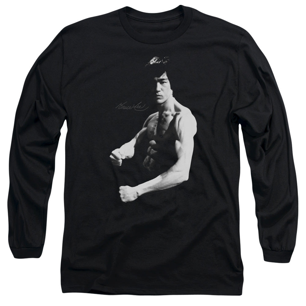 AN OFFCIALLY LICENSED BRUCE LEE STANCE MEN'S LONG SLEEVE T-SHIRT BLACK