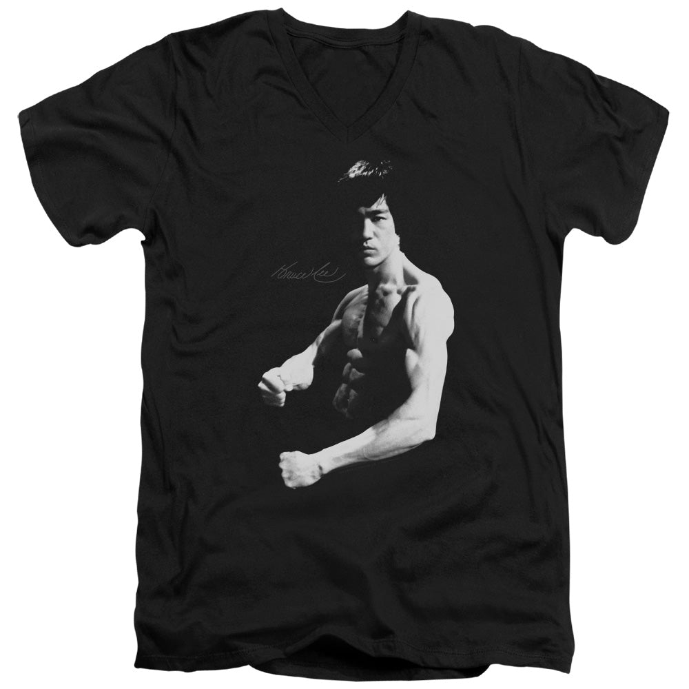 AN OFFCIALLY LICENSED BRUCE LEE STANCE MEN'S V-NECK T-SHIRT BLACK