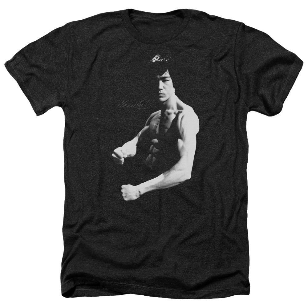 AN OFFCIALLY LICENSED BRUCE LEE STANCE MEN'S HEATHER T-SHIRT CHARCOAL
