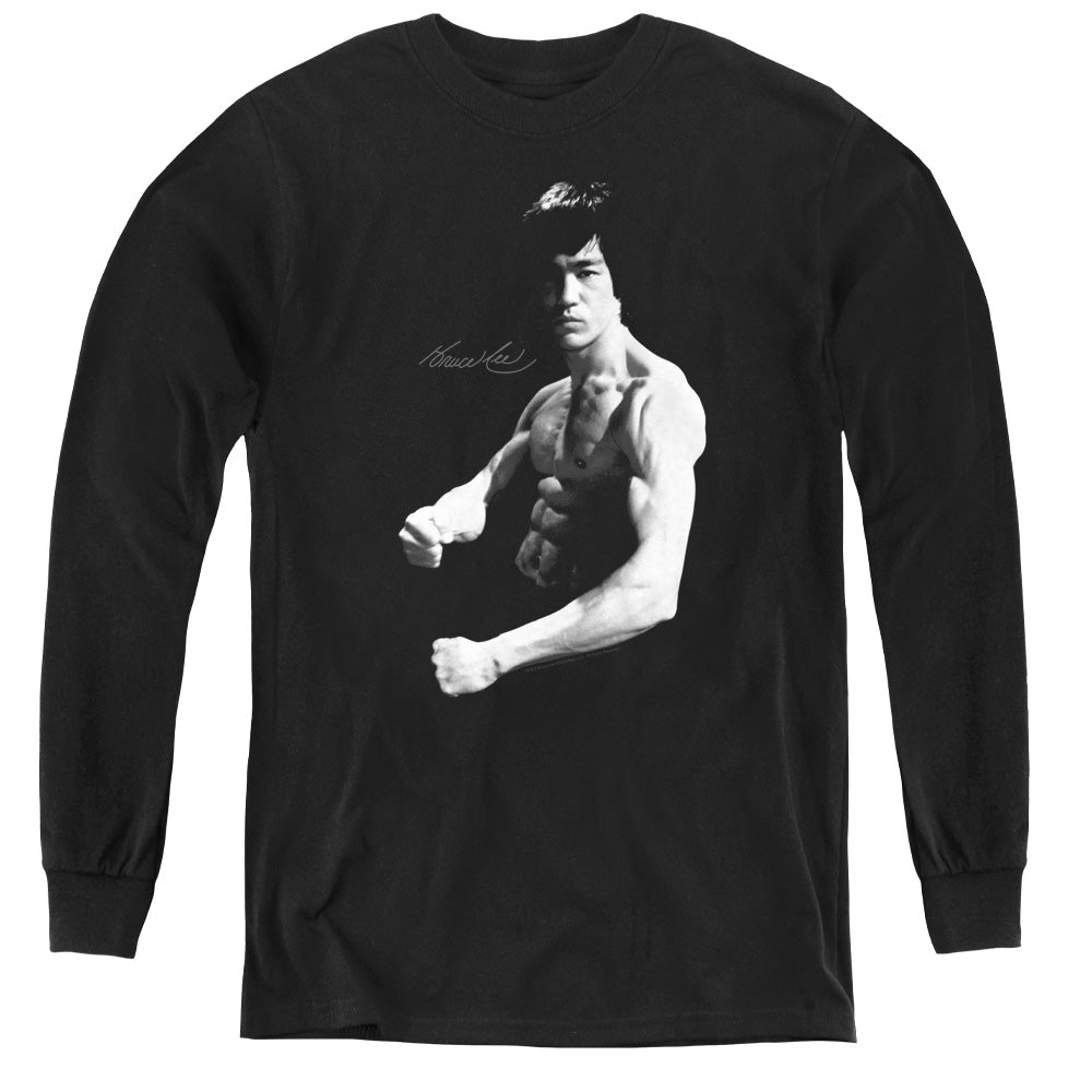 AN OFFCIALLY LICENSED BRUCE LEE STANCE YOUTH LONG SLEEVE T-SHIRT BLACK