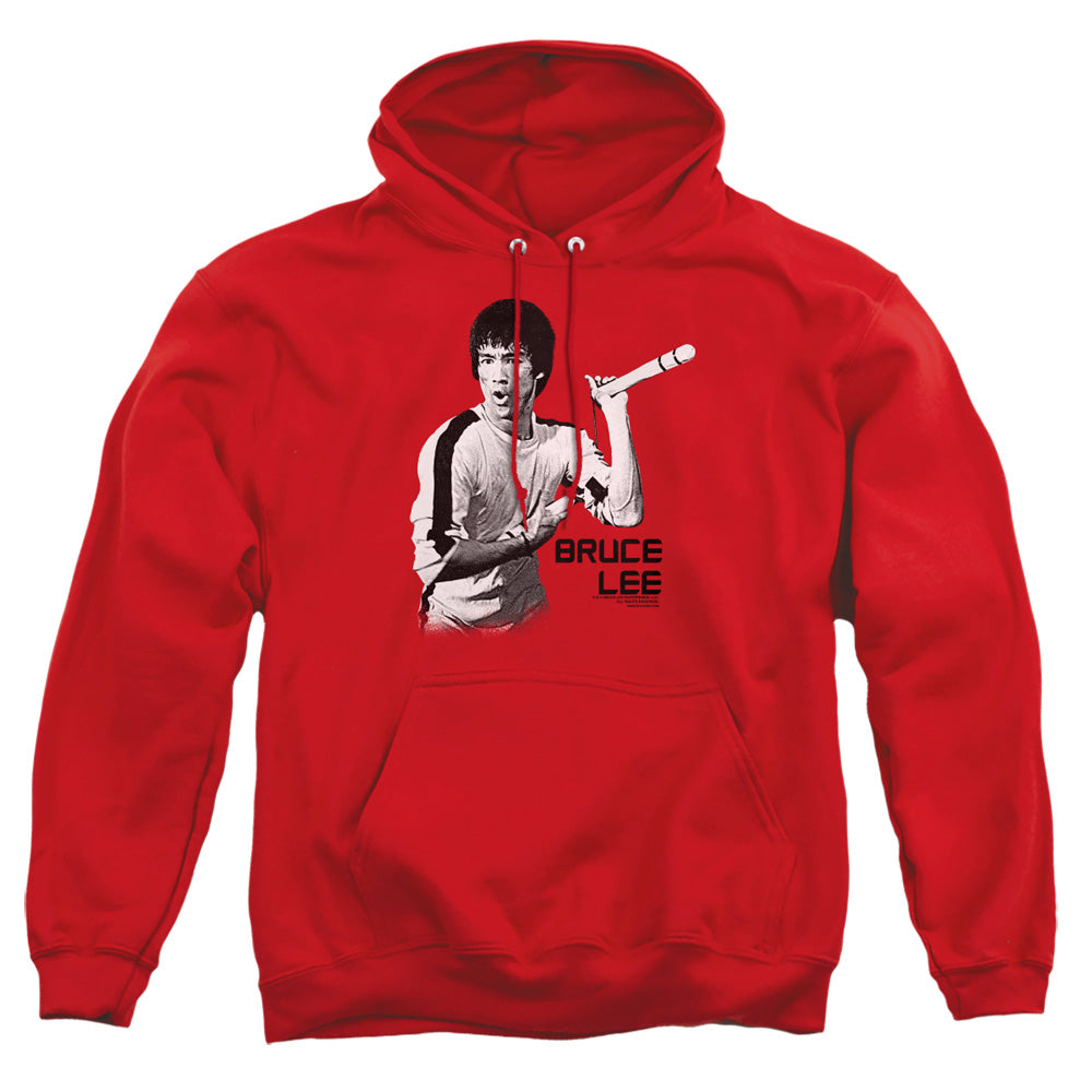 AN OFFCIALLY LICENSED BRUCE LEE NUNCHUCKS ADULT UNISEX PULLOVER HOODIE RED