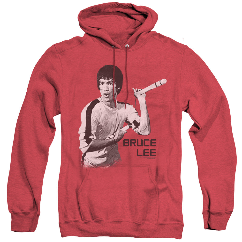 AN OFFCIALLY LICENSED BRUCE LEE NUNCHUCKS ADULT UNISEX HEATHER PULLOVER HOODIE RED