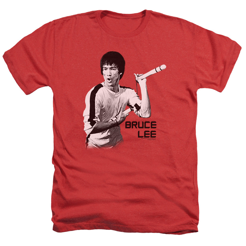 AN OFFCIALLY LICENSED BRUCE LEE NUNCHUCKS MEN'S HEATHER T-SHIRT RED