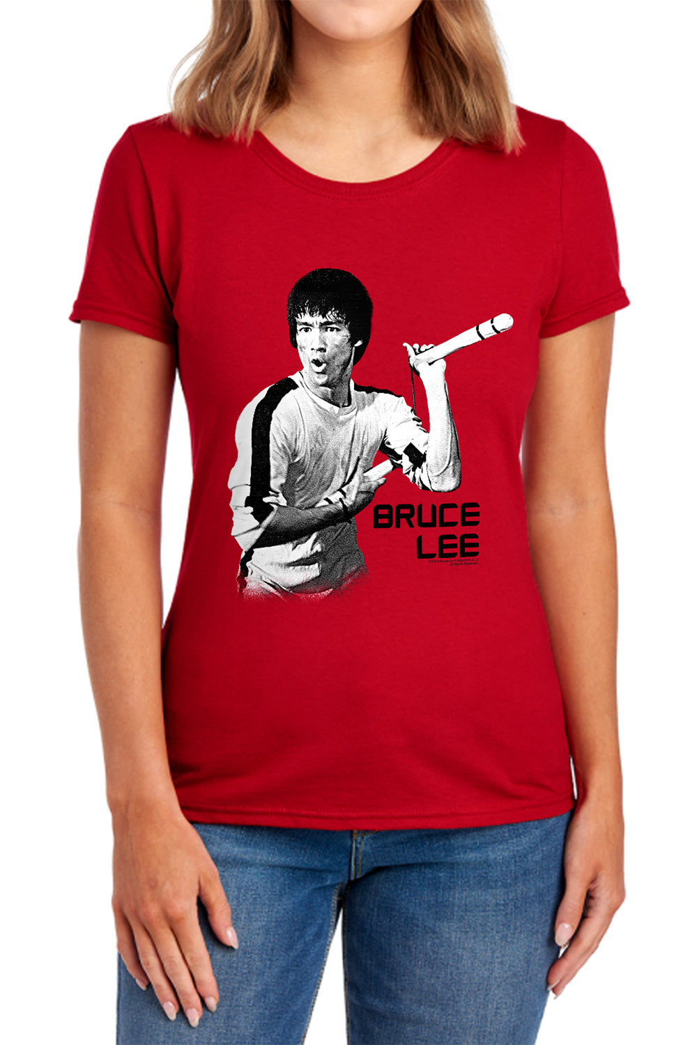 AN OFFCIALLY LICENSED BRUCE LEE NUNCHUCKS WOMEN'S REGULAR FIT T-SHIRT RED