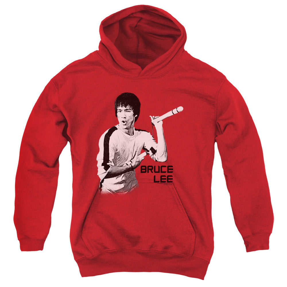 AN OFFCIALLY LICENSED BRUCE LEE NUNCHUCKS YOUTH HOODIE RED