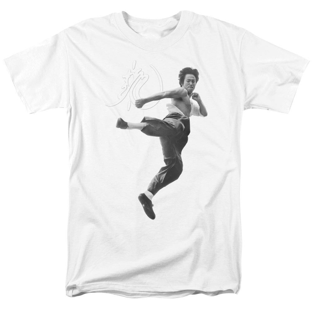 AN OFFCIALLY LICENSED BRUCE LEE FLYING KICK MEN'S REGULAR FIT T-SHIRT WHITE