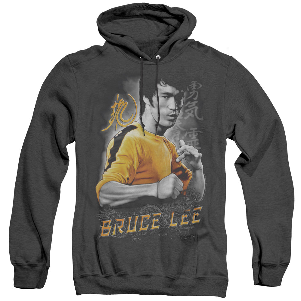 AN OFFCIALLY LICENSED BRUCE LEE YELLOW DRAGON ADULT UNISEX HEATHER PULLOVER HOODIE BLACK