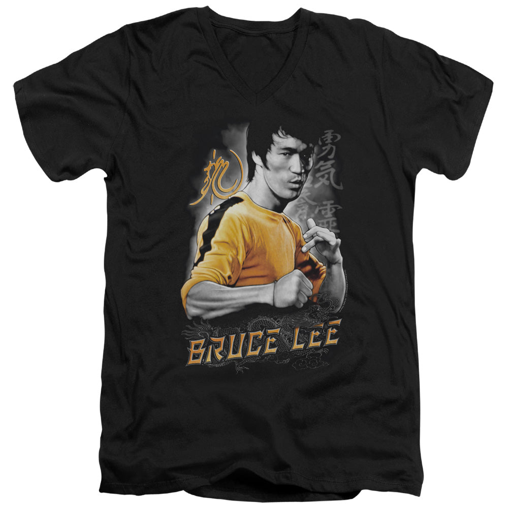 AN OFFCIALLY LICENSED BRUCE LEE YELLOW DRAGON MEN'S V-NECK T-SHIRT BLACK