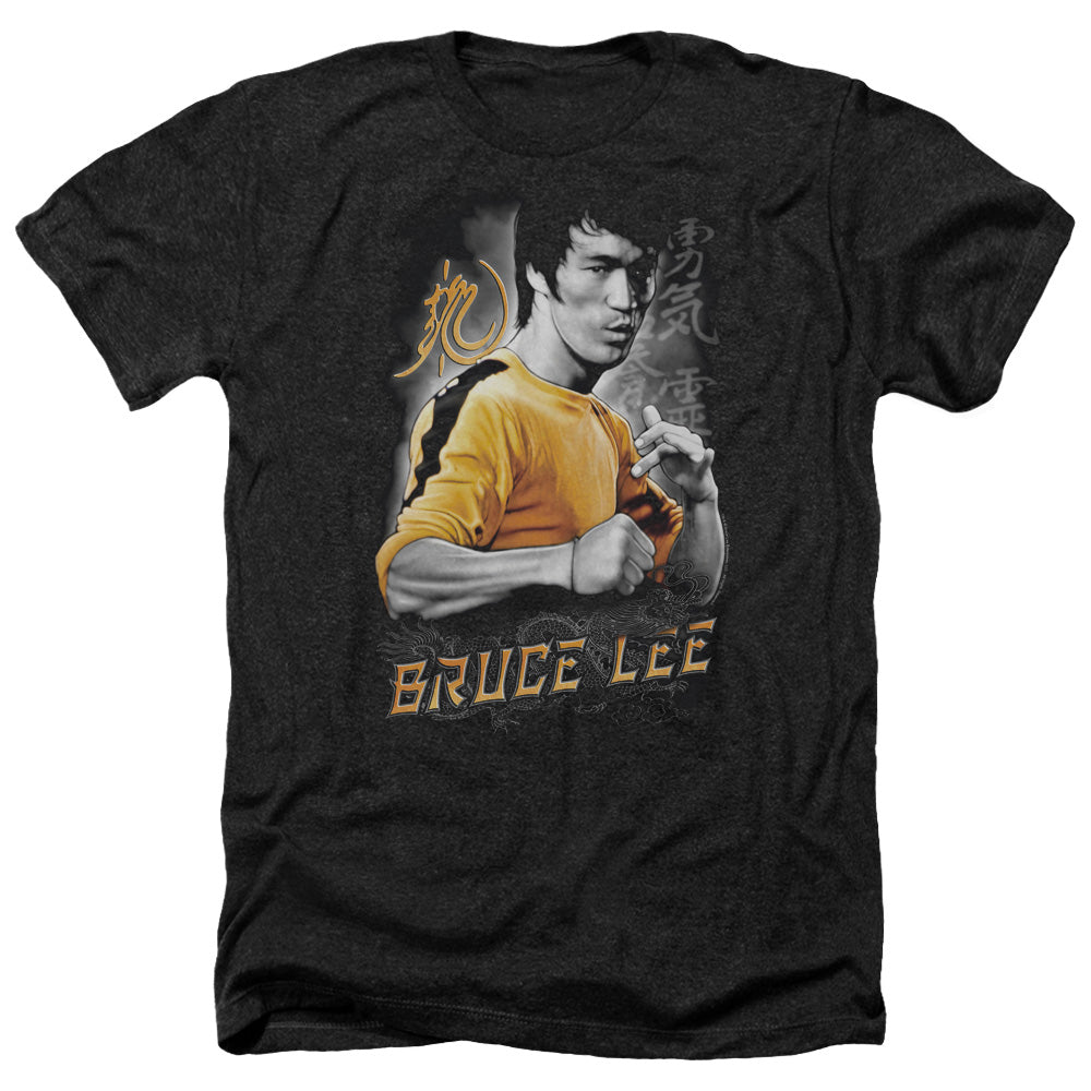 AN OFFCIALLY LICENSED BRUCE LEE YELLOW DRAGON MEN'S HEATHER T-SHIRT CHARCOAL