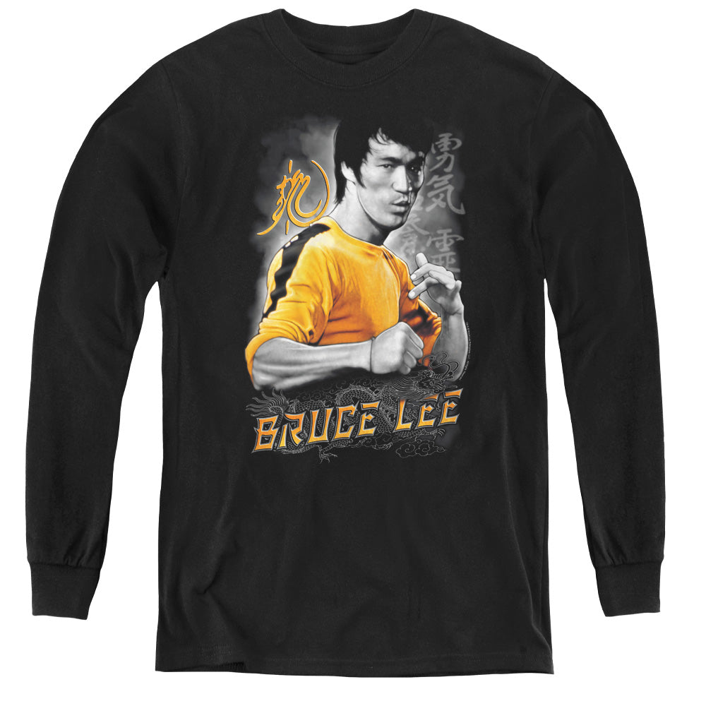 AN OFFCIALLY LICENSED BRUCE LEE YELLOW DRAGON YOUTH LONG SLEEVE T-SHIRT BLACK
