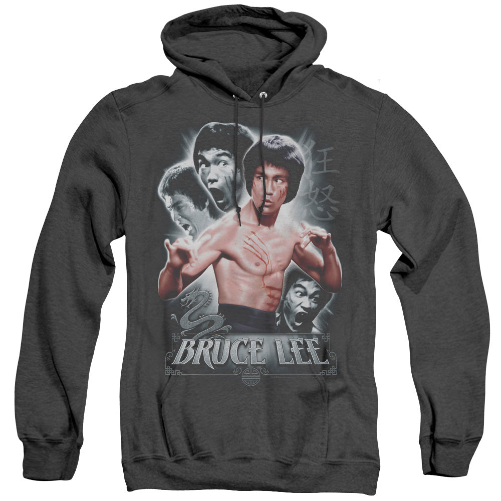 AN OFFCIALLY LICENSED BRUCE LEE INNER FURY ADULT UNISEX HEATHER PULLOVER HOODIE BLACK