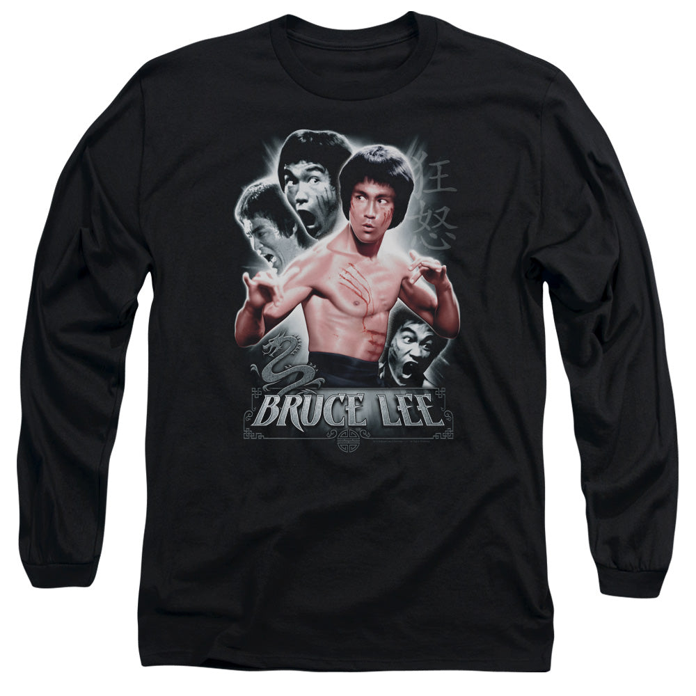 AN OFFCIALLY LICENSED BRUCE LEE INNER FURY MEN'S LONG SLEEVE T-SHIRT BLACK
