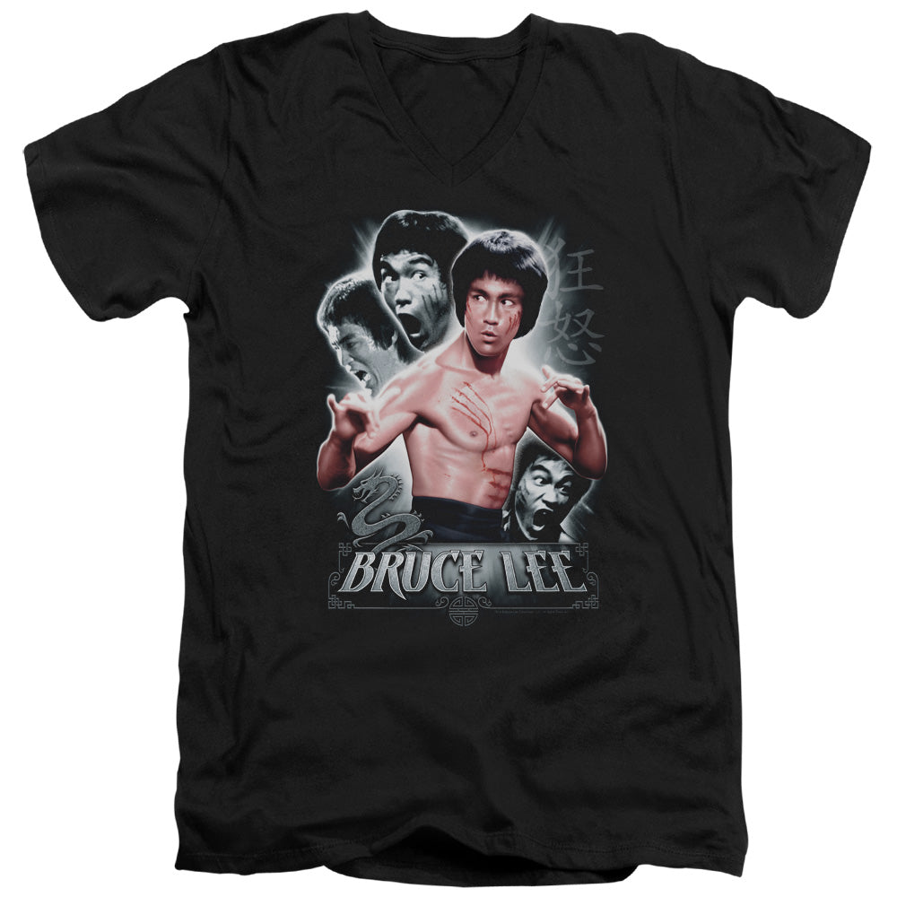 AN OFFCIALLY LICENSED BRUCE LEE INNER FURY MEN'S V-NECK T-SHIRT BLACK