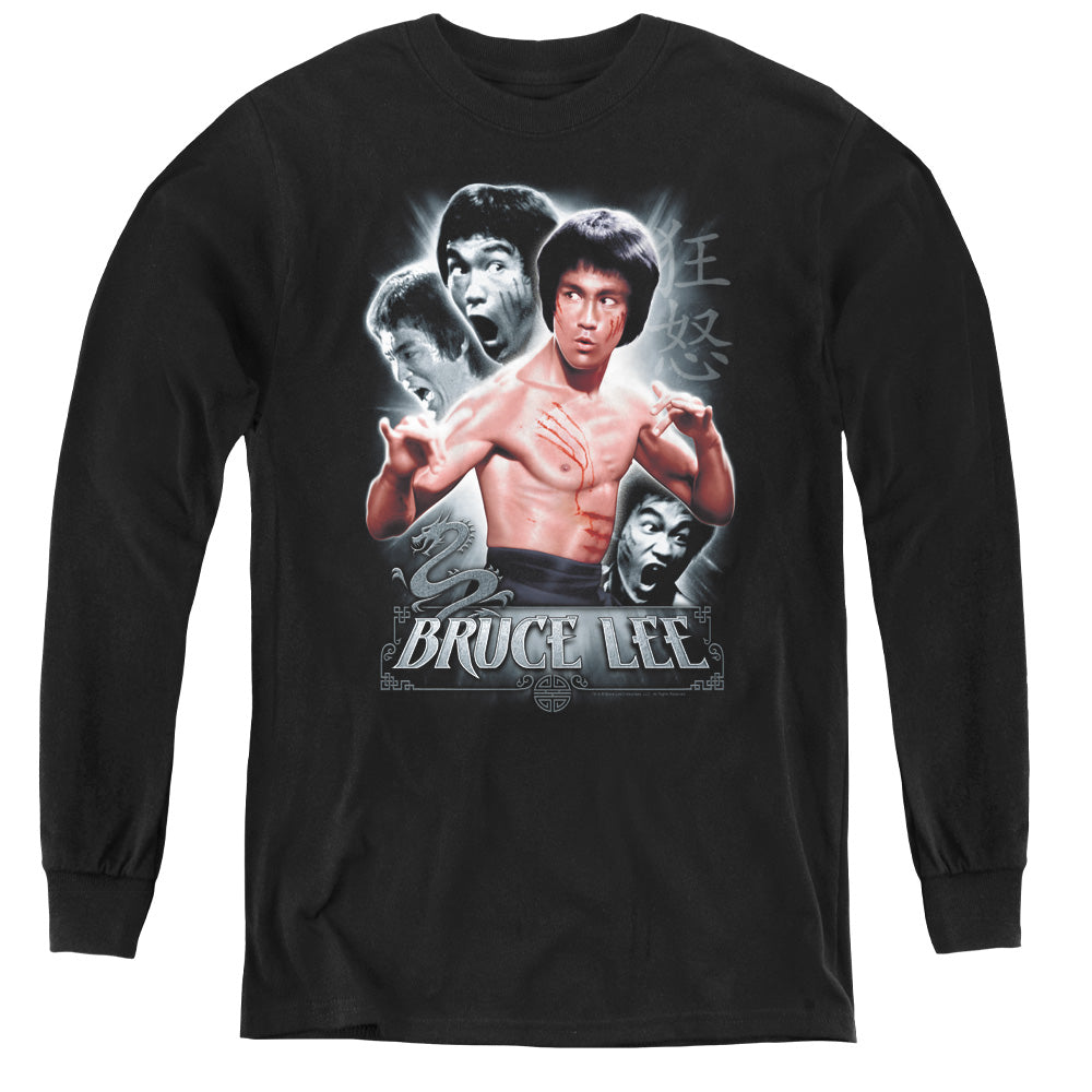 AN OFFCIALLY LICENSED BRUCE LEE INNER FURY YOUTH LONG SLEEVE T-SHIRT BLACK