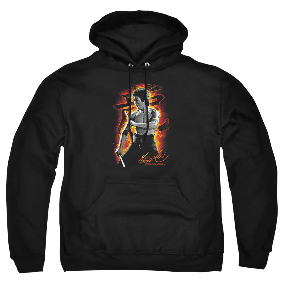 AN OFFCIALLY LICENSED BRUCE LEE DRAGON FIRE ADULT UNISEX PULLOVER HOODIE BLACK