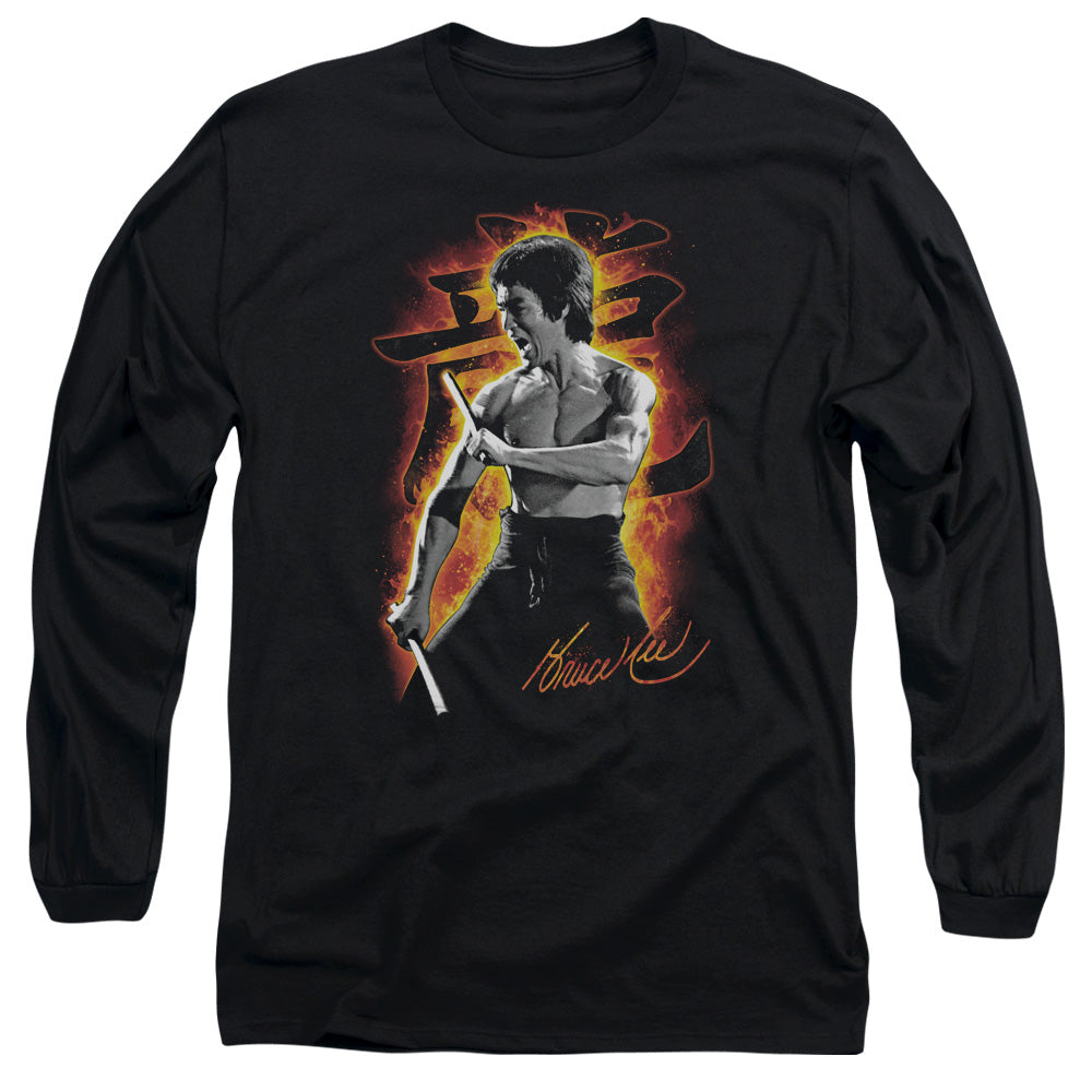 AN OFFCIALLY LICENSED BRUCE LEE DRAGON FIRE MEN'S LONG SLEEVE T-SHIRT BLACK