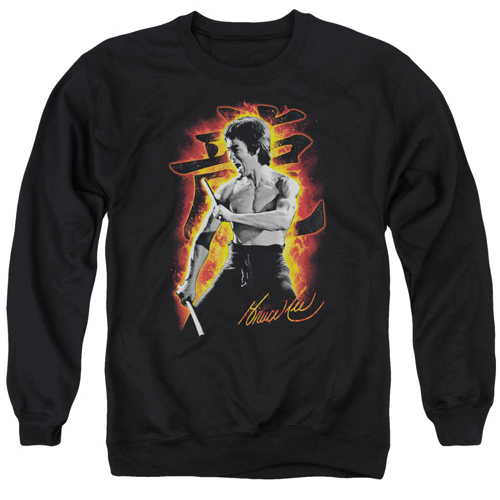 AN OFFCIALLY LICENSED BRUCE LEE DRAGON FIRE ADULT UNISEX CREWNECK SWEATSHIRT BLACK