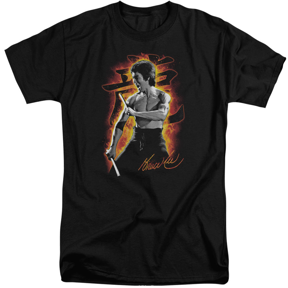 AN OFFCIALLY LICENSED BRUCE LEE DRAGON FIRE MEN'S TALL FIT T-SHIRT BLACK