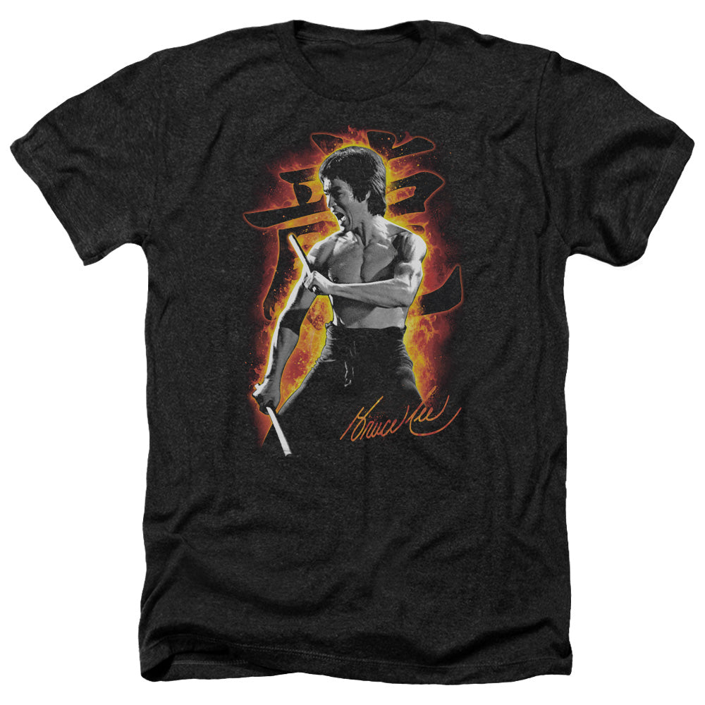 AN OFFCIALLY LICENSED BRUCE LEE DRAGON FIRE MEN'S HEATHER T-SHIRT CHARCOAL