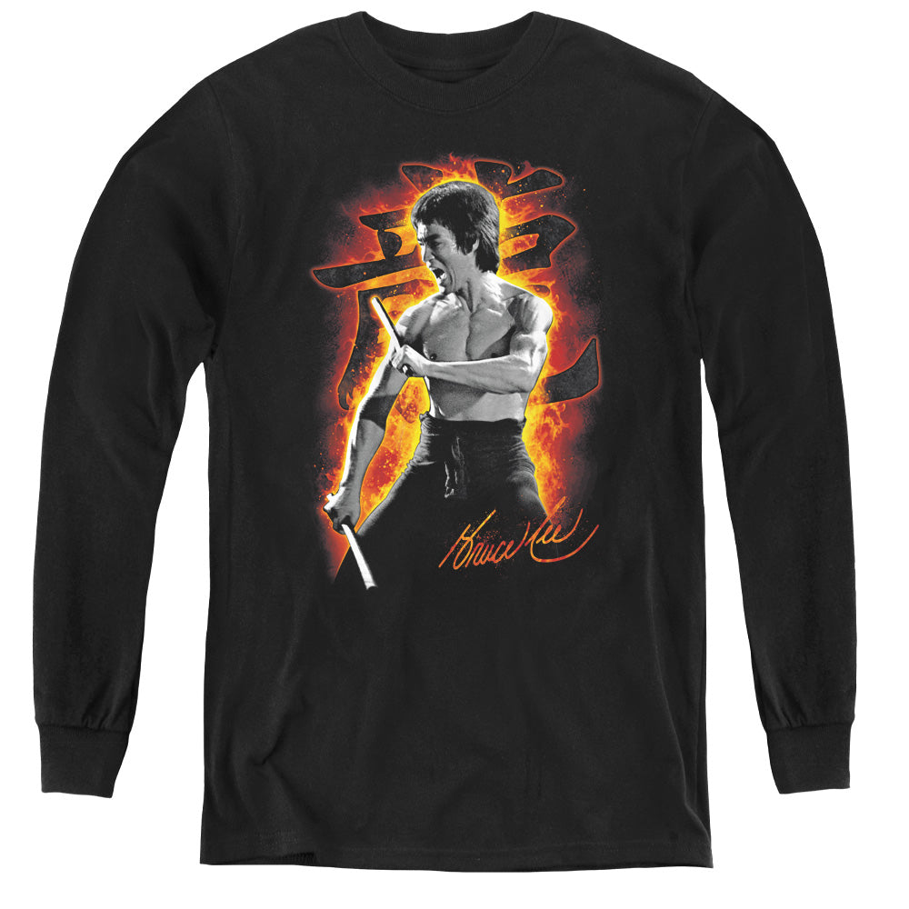AN OFFCIALLY LICENSED BRUCE LEE DRAGON FIRE YOUTH LONG SLEEVE T-SHIRT BLACK