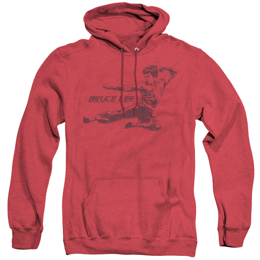 AN OFFCIALLY LICENSED BRUCE LEE LINE KICK ADULT UNISEX HEATHER PULLOVER HOODIE RED