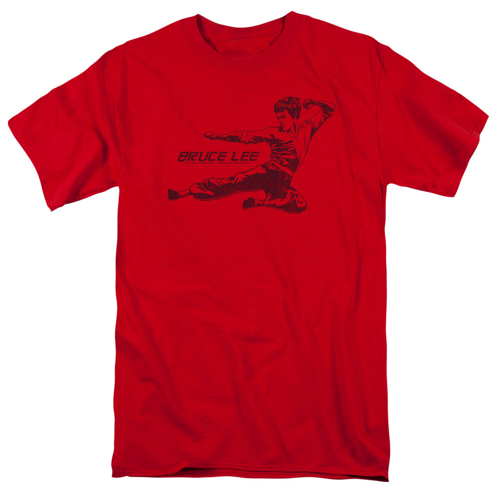AN OFFCIALLY LICENSED BRUCE LEE LINE KICK MEN'S REGULAR FIT T-SHIRT RED