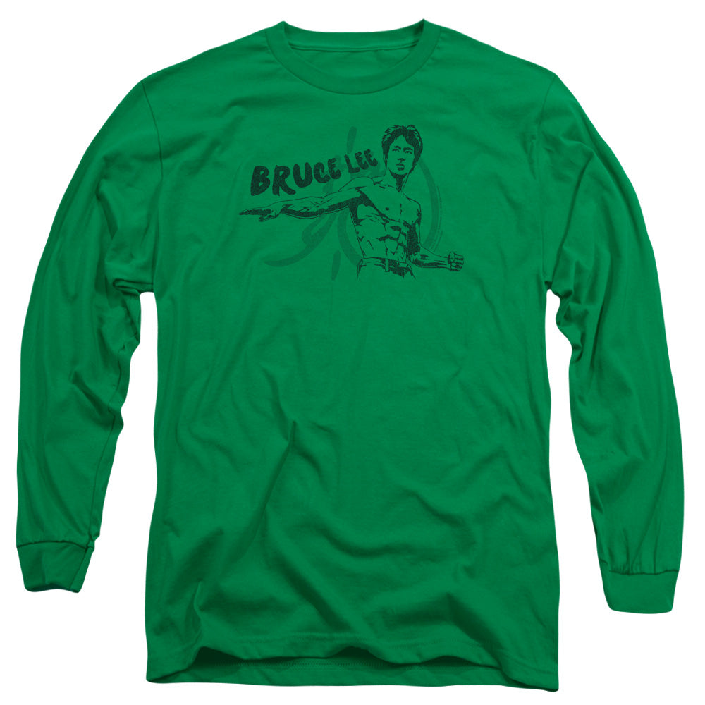 AN OFFCIALLY LICENSED BRUCE LEE BRUSH LEE MEN'S LONG SLEEVE T-SHIRT KELLY GREEN