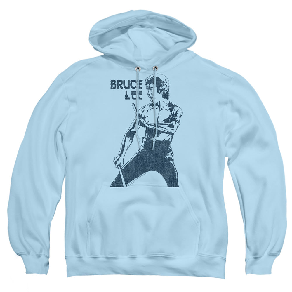 AN OFFCIALLY LICENSED BRUCE LEE FIGHTER ADULT UNISEX PULLOVER HOODIE LIGHT BLUE