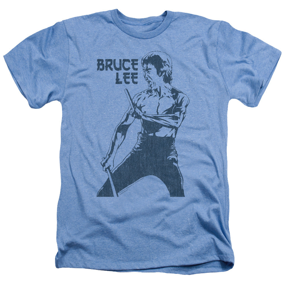 AN OFFCIALLY LICENSED BRUCE LEE FIGHTER MEN'S HEATHER T-SHIRT LIGHT BLUE