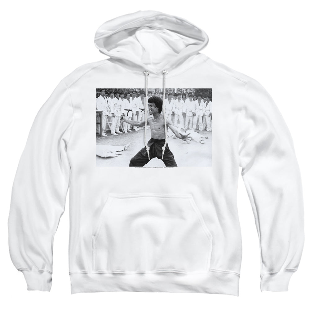 AN OFFCIALLY LICENSED BRUCE LEE TRIUMPHANT ADULT UNISEX PULLOVER HOODIE WHITE