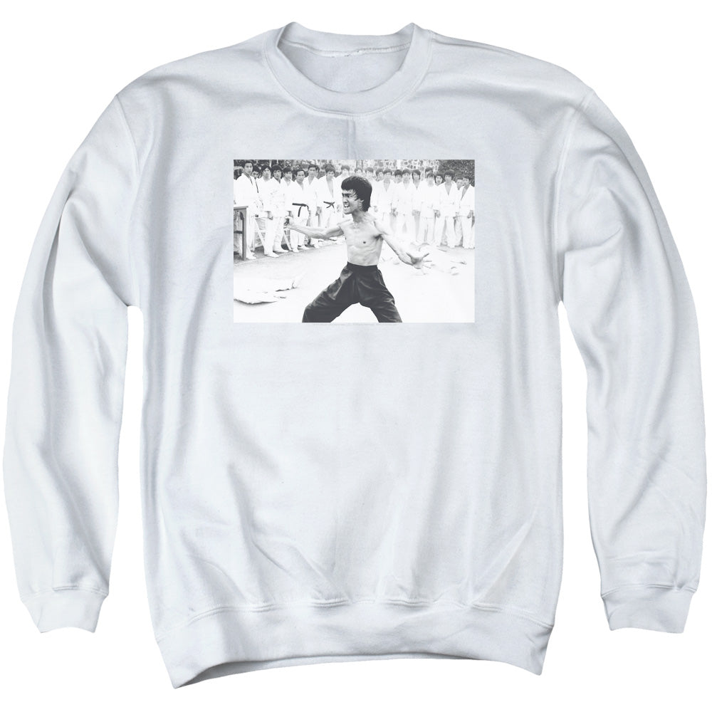 AN OFFCIALLY LICENSED BRUCE LEE TRIUMPHANT ADULT UNISEX CREWNECK SWEATSHIRT WHITE