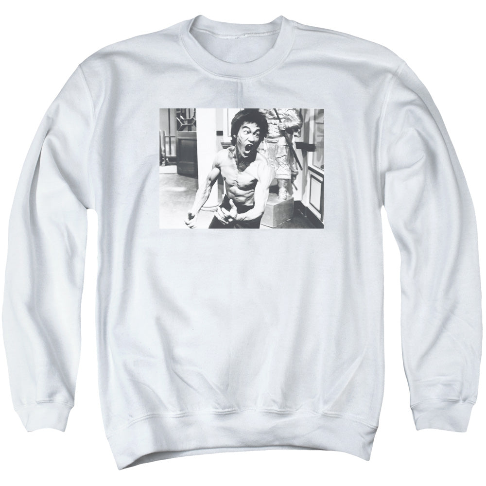 AN OFFCIALLY LICENSED BRUCE LEE FULL OF FURY ADULT UNISEX CREWNECK SWEATSHIRT WHITE