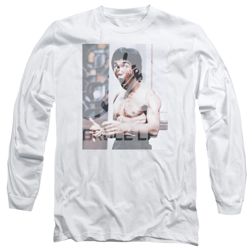 AN OFFCIALLY LICENSED BRUCE LEE REVVING UP MEN'S LONG SLEEVE T-SHIRT WHITE