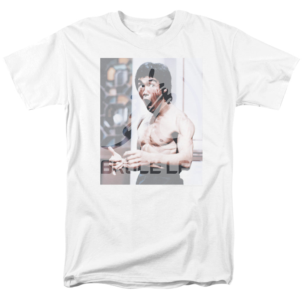 AN OFFCIALLY LICENSED BRUCE LEE REVVING UP MEN'S REGULAR FIT T-SHIRT WHITE