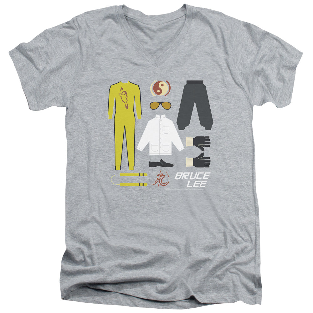 AN OFFCIALLY LICENSED BRUCE LEE LEE GIFT SET MEN'S V-NECK T-SHIRT ATHLETIC HEATHER