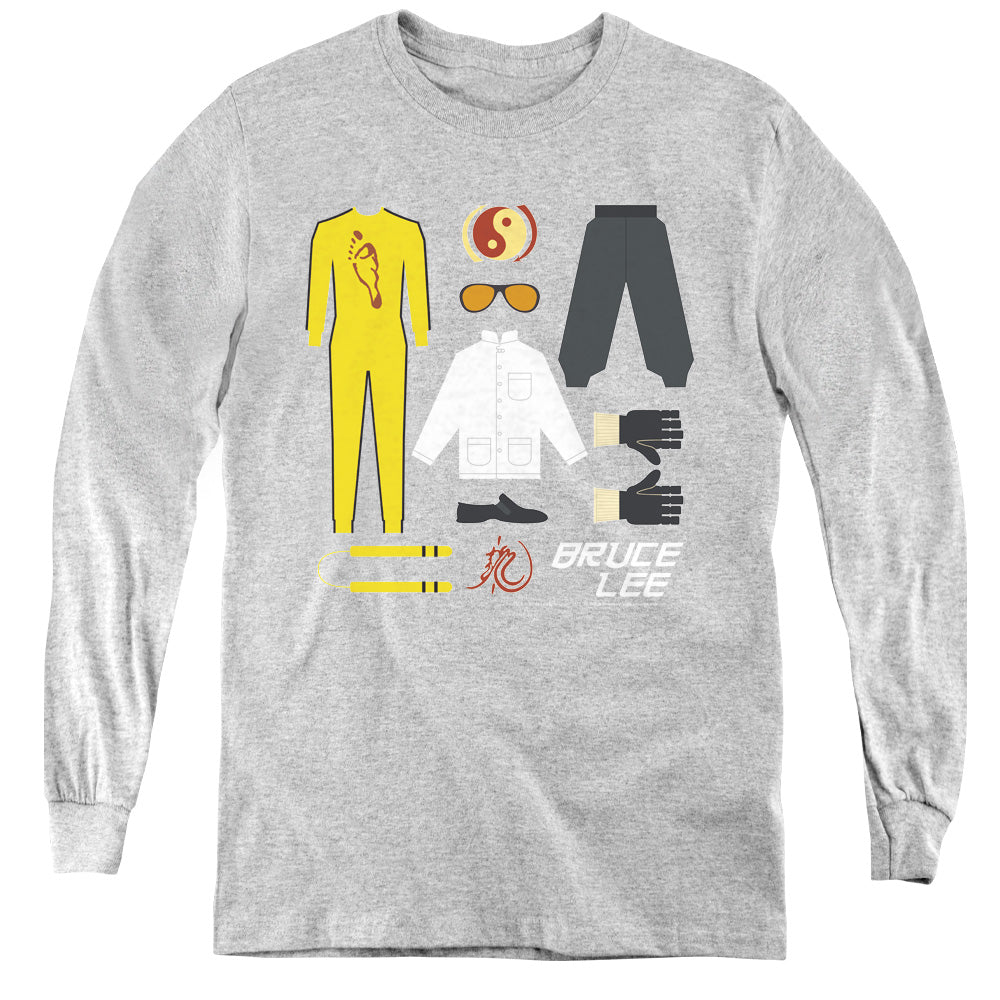 AN OFFCIALLY LICENSED BRUCE LEE LEE GIFT SET YOUTH LONG SLEEVE T-SHIRT ATHLETIC HEATHER