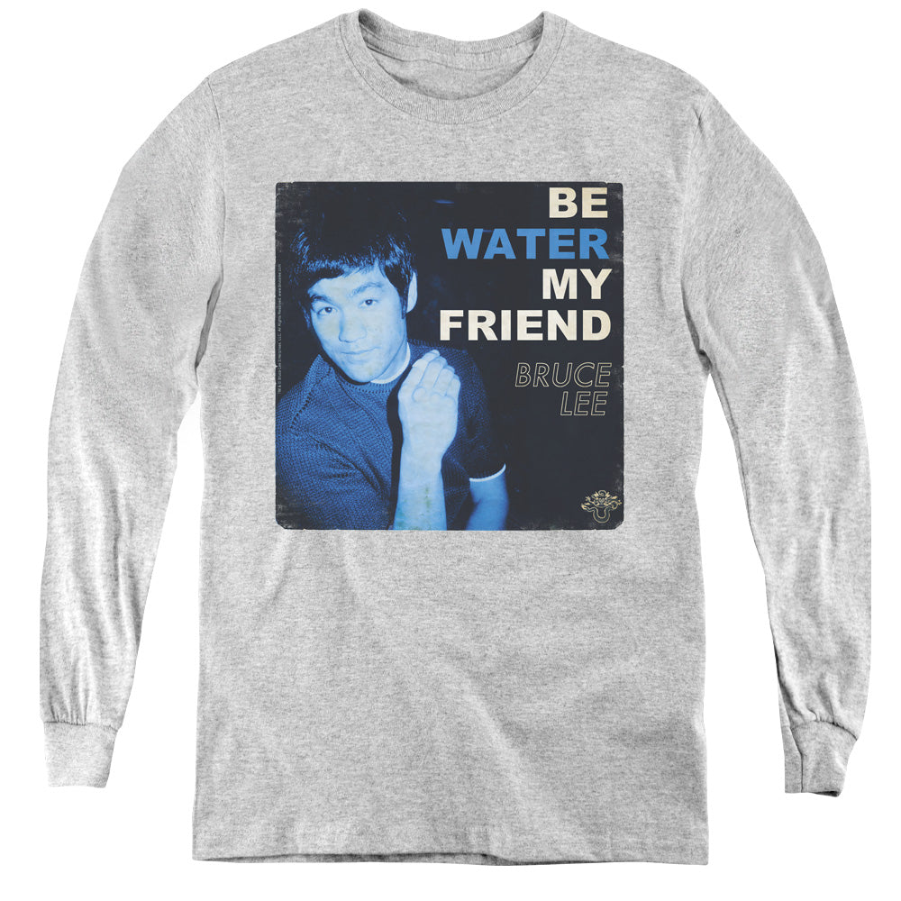 AN OFFCIALLY LICENSED BRUCE LEE WATER YOUTH LONG SLEEVE T-SHIRT ATHLETIC HEATHER