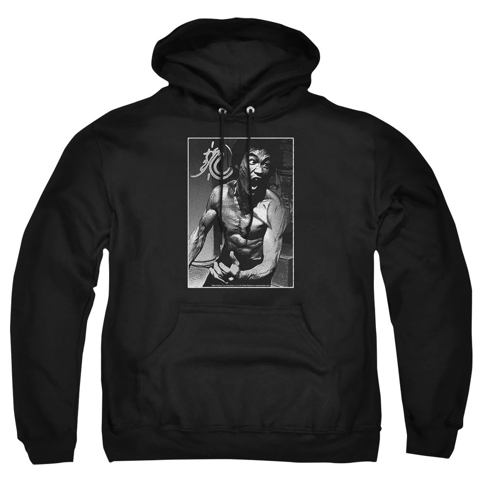 AN OFFCIALLY LICENSED BRUCE LEE FOCUSED RAGE ADULT UNISEX PULLOVER HOODIE BLACK
