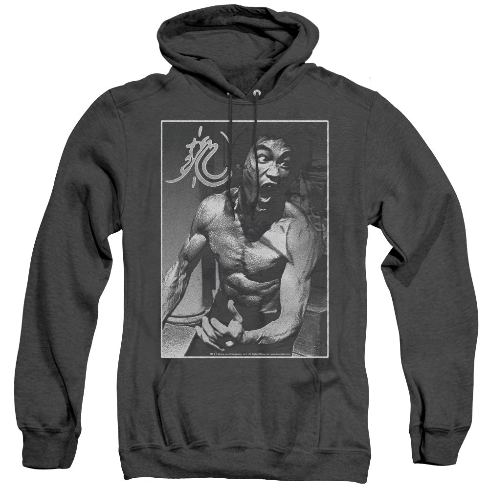 AN OFFCIALLY LICENSED BRUCE LEE FOCUSED RAGE ADULT UNISEX HEATHER PULLOVER HOODIE BLACK