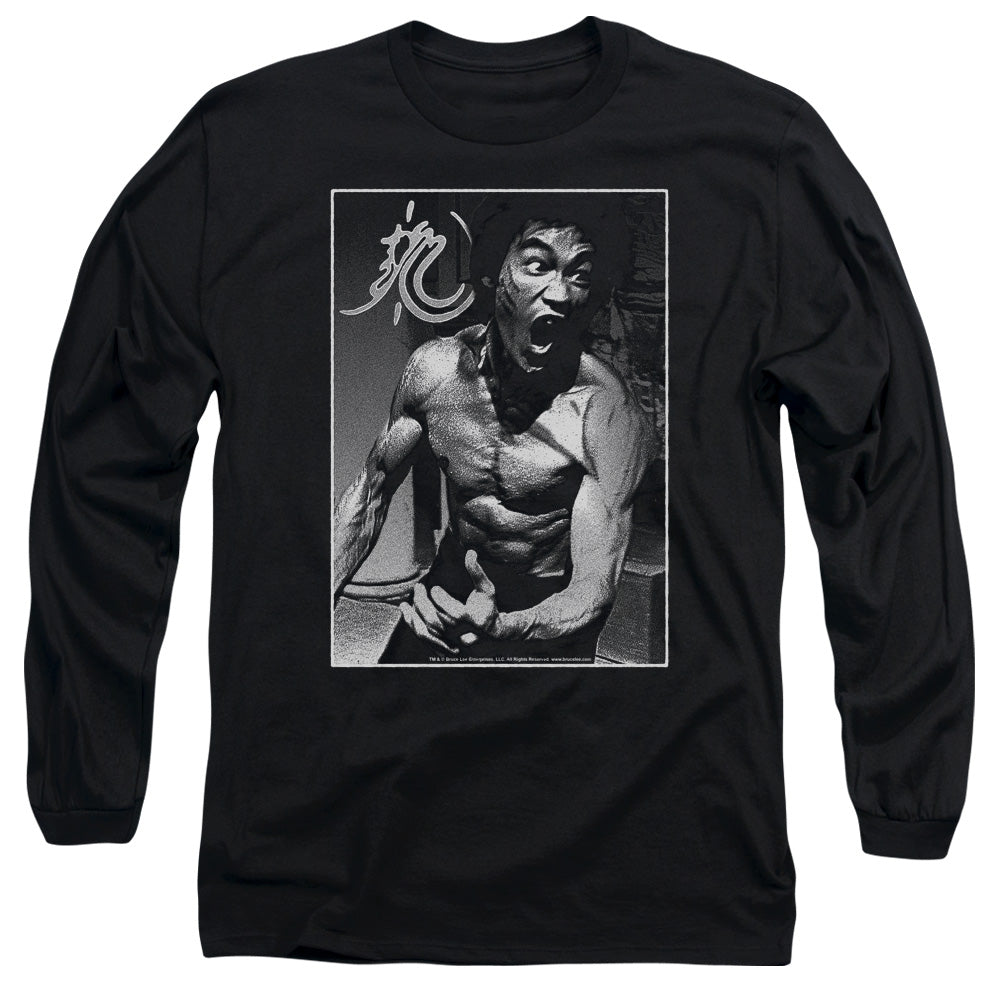 AN OFFCIALLY LICENSED BRUCE LEE FOCUSED RAGE MEN'S LONG SLEEVE T-SHIRT BLACK