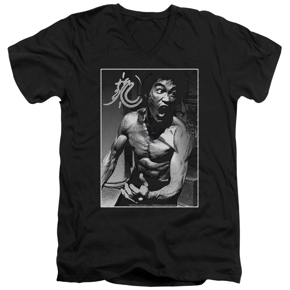 AN OFFCIALLY LICENSED BRUCE LEE FOCUSED RAGE MEN'S V-NECK T-SHIRT BLACK