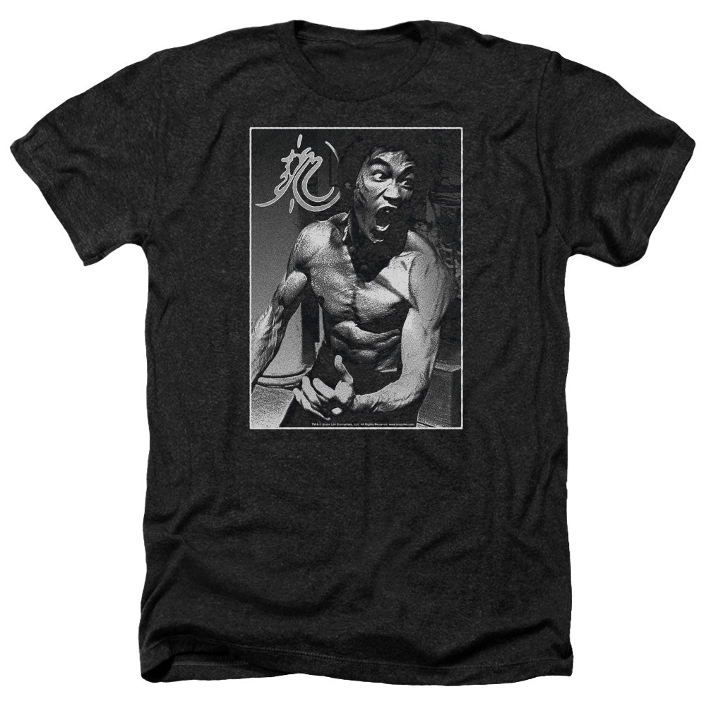 AN OFFCIALLY LICENSED BRUCE LEE FOCUSED RAGE MEN'S HEATHER T-SHIRT CHARCOAL