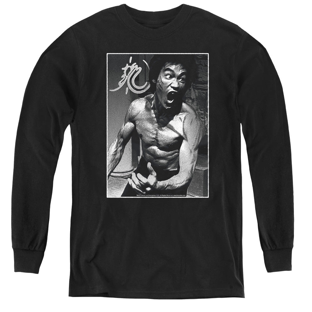 AN OFFCIALLY LICENSED BRUCE LEE FOCUSED RAGE YOUTH LONG SLEEVE T-SHIRT BLACK