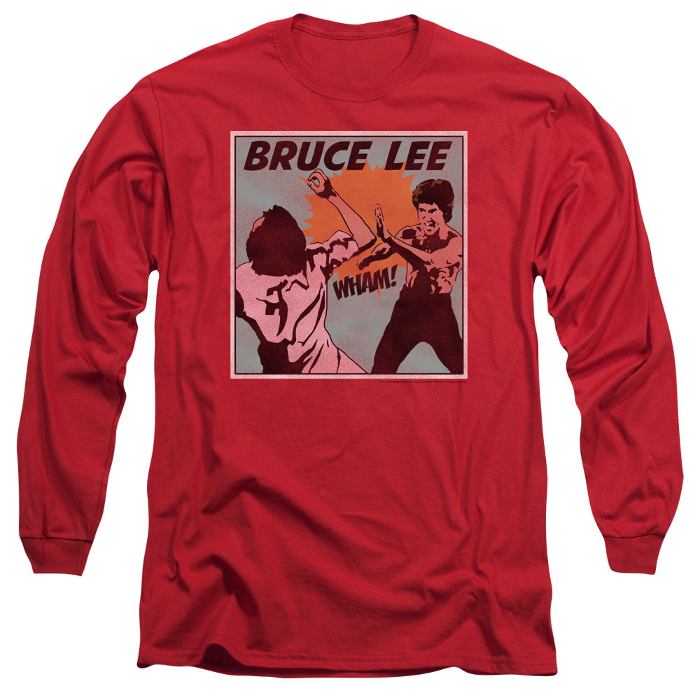 AN OFFCIALLY LICENSED BRUCE LEE COMIC PANEL MEN'S LONG SLEEVE T-SHIRT RED