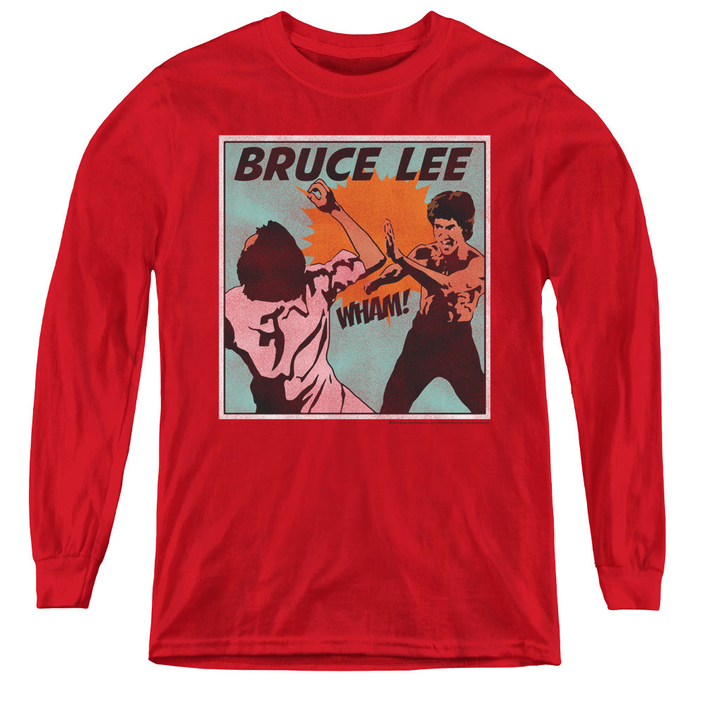 AN OFFCIALLY LICENSED BRUCE LEE COMIC PANEL YOUTH LONG SLEEVE T-SHIRT RED