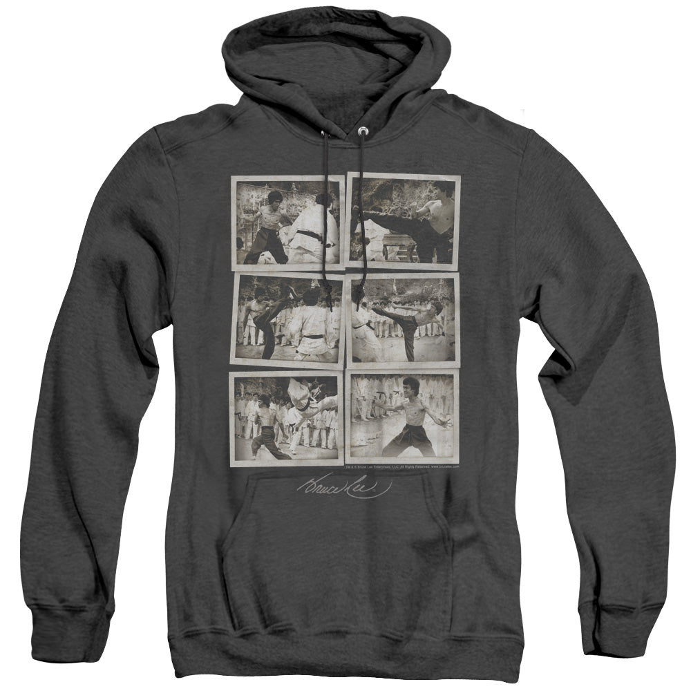 AN OFFCIALLY LICENSED BRUCE LEE SNAP SHOTS ADULT UNISEX HEATHER PULLOVER HOODIE BLACK