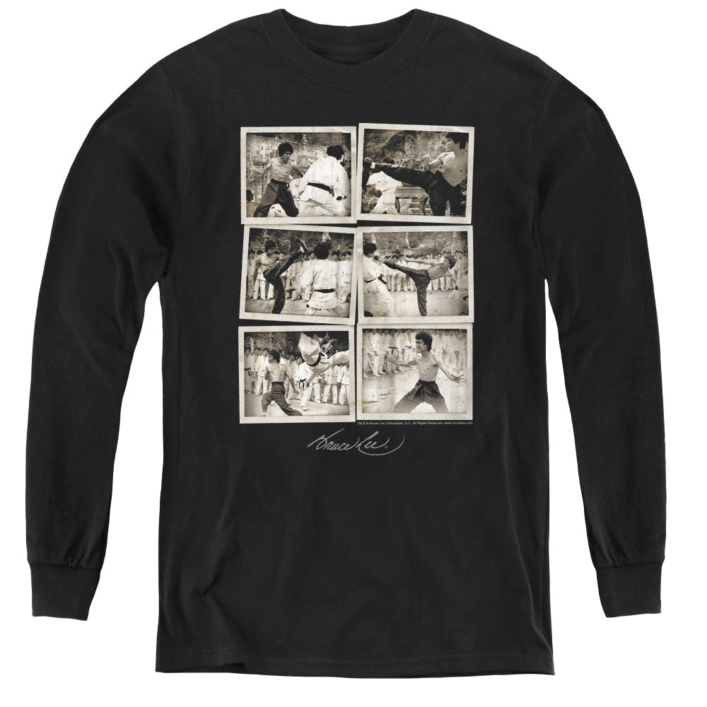 AN OFFCIALLY LICENSED BRUCE LEE SNAP SHOTS YOUTH LONG SLEEVE T-SHIRT BLACK