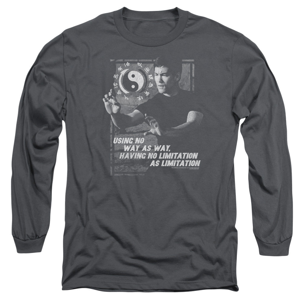 AN OFFCIALLY LICENSED BRUCE LEE NO WAY AS A WAY MEN'S LONG SLEEVE T-SHIRT CHARCOAL